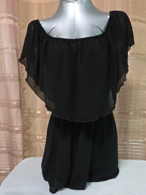 Black Off-Shoulder Chiffon Overlay Mini Shorts
